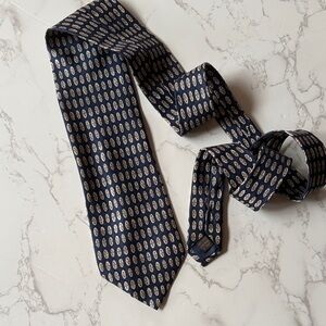 Vintage Valentino silk Navy and Gold Patterned Tie